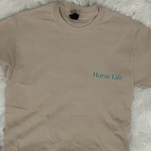 Horse Life Graphic Tee - Beige with Teal Script
